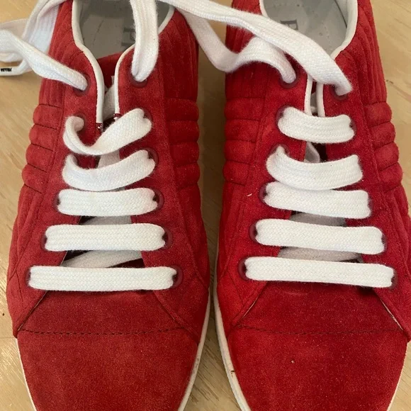 Prada | Shoes | Worn Once Prada Red Suede Sneakers Size 7 